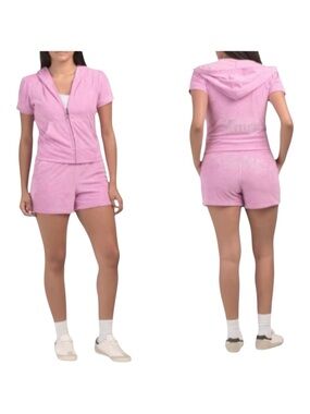 Juicy Couture Pink Terry Cloth Bling Shortie Set In Dewberry Women’s Size L/XL
